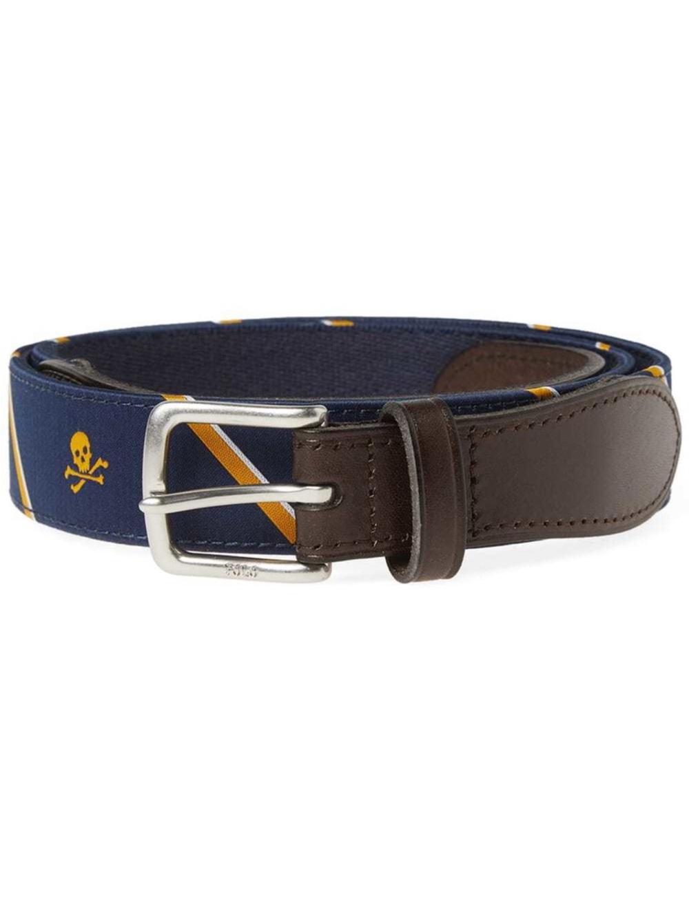 Polo by Ralph Lauren Navy  Belt with P and Yellow Skull Accent and Brown Leather